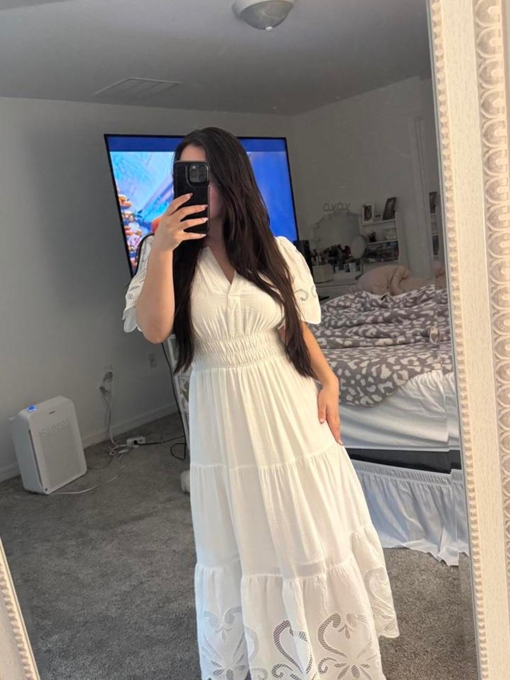 Women's White Tiered Eyelet Maxi Dress